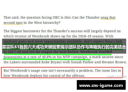 雷霆队61胜的六大成功关键因素揭示团队协作与策略执行的完美结合